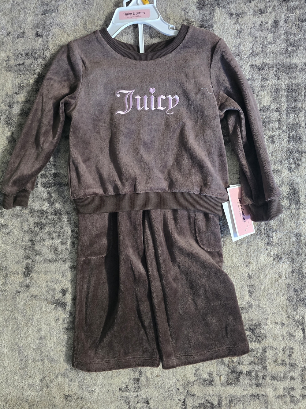 Juicy Couture Kids Brown Velour Matching Set with Pink Logo Size 3t NWT